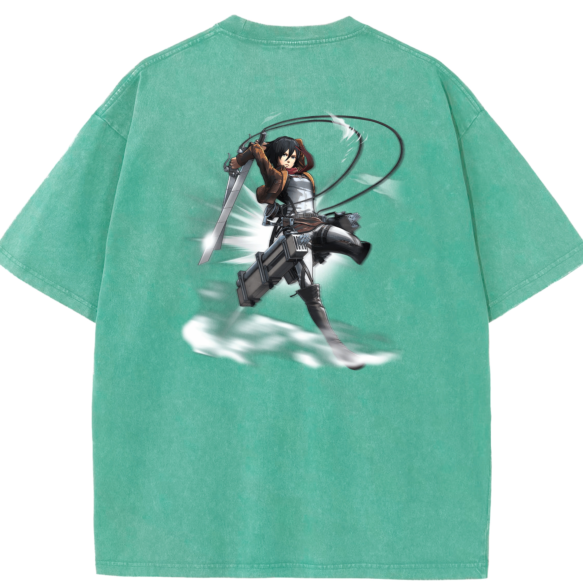 （画像用） 進撃の巨人 ミカサ·アッカーマン Attack on Titan Mikasa Ackerman 綿100% ヴィンテージ風 半袖Tシャツ（背面プリント）